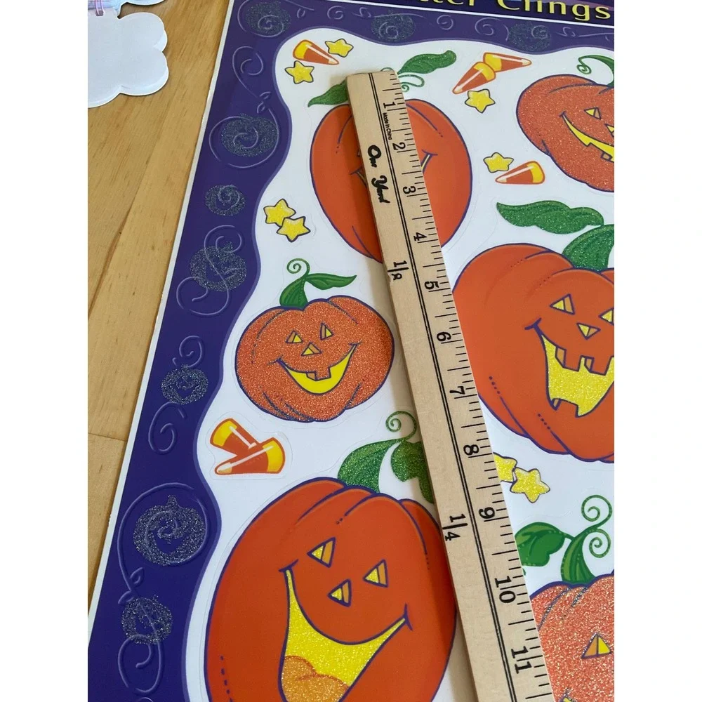 Vintage 2001 Classic Clings Halloween Glitter Window Decals Ghost Pumpkin 2 Pack